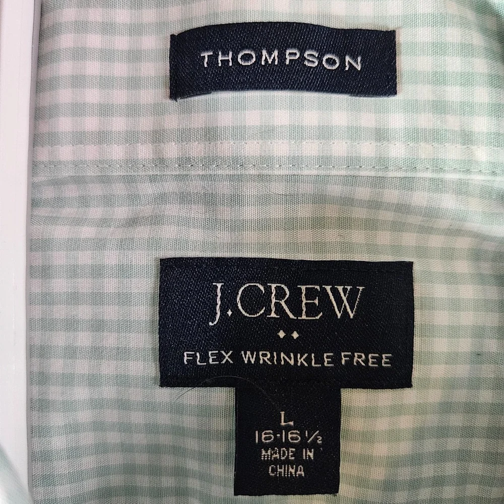 J Crew Thompson Dress Shirt Men Large 16 - 16.5 Button Long Sleeve‎ Green White